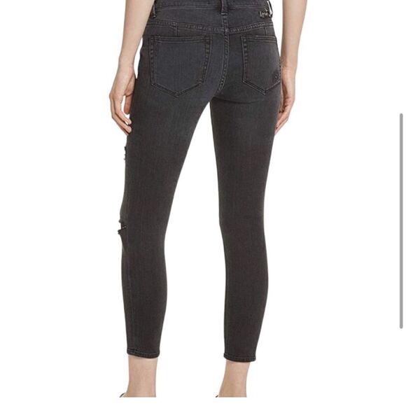 Free People Fishnet Patch Skinny Jean Button Fly Washed Out Black - Picture 15 of 15